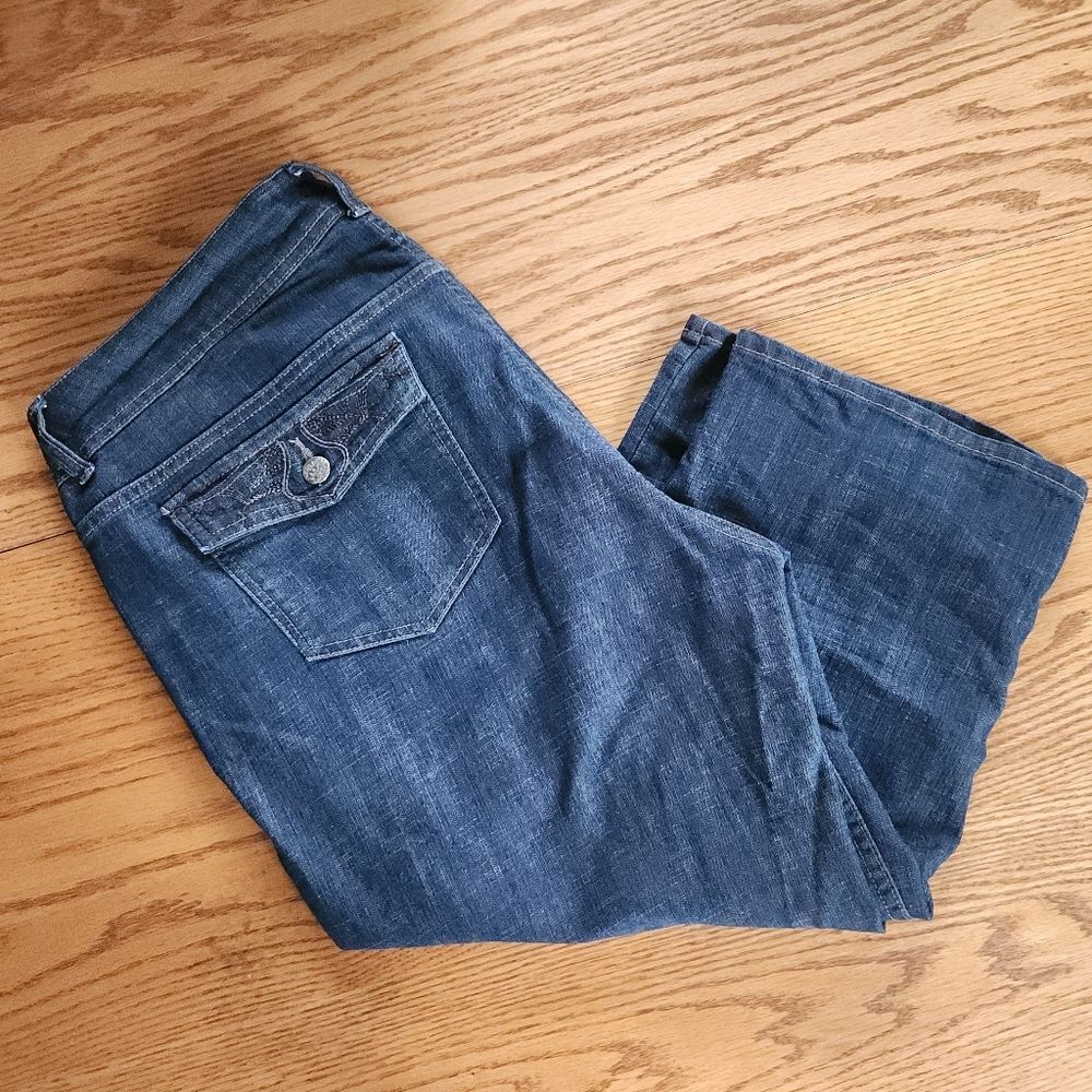 34 Riders by Lee denim cropped blue jeans medium wash wide leg